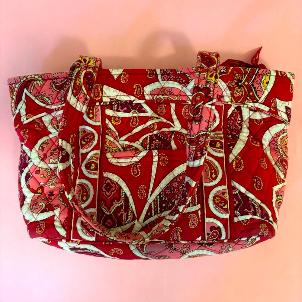 Vera Bradley Rosie Posie Red Pink Small Tote Bag / Shoulder Purse with Pockets - Picture 3 of 15
